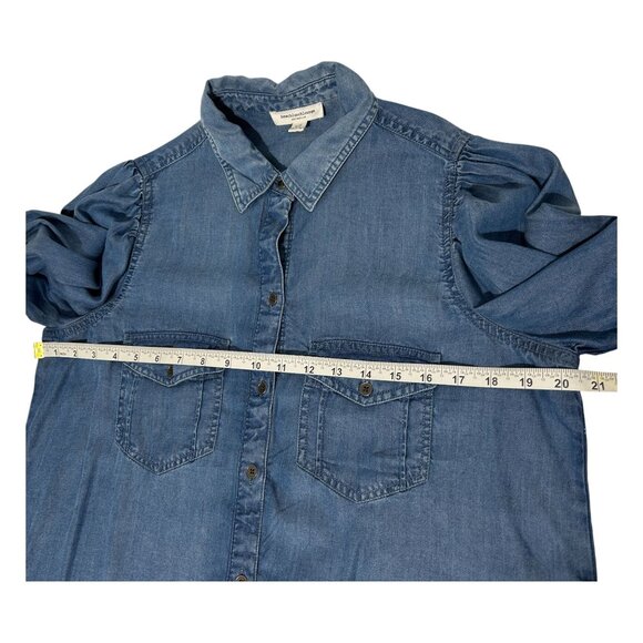 Beach Lunch Lounge Button Down Womens Shirt Large Blue Long Sleeve Soft Lyocell - Picture 8 of 10